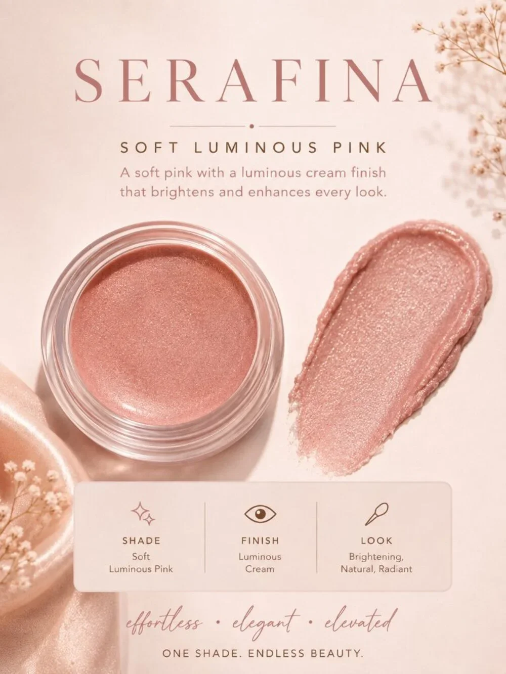 ATHR Beauty Serafina Cream Eyeshadow Soft Pink Luminous Vegan 3g Full Size